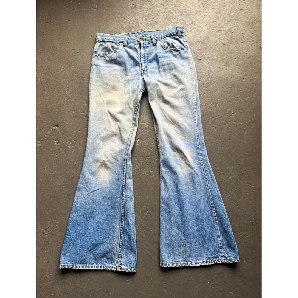 Vintage 60s Levis 646 Big E Orange Tab Bell Bottom Denim Jeans (34x32)